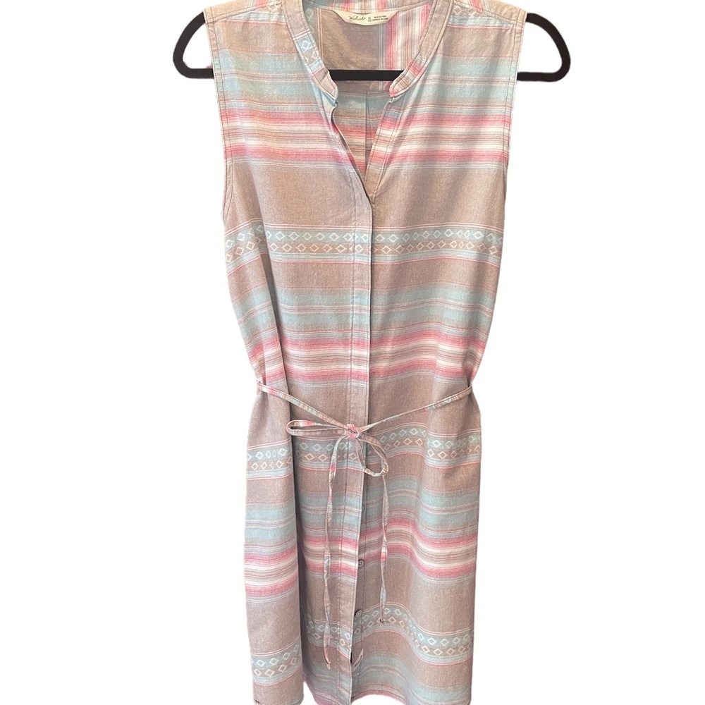 Vintage Woolrich striped sleeveless dress, button down, 100% cotton, size XL